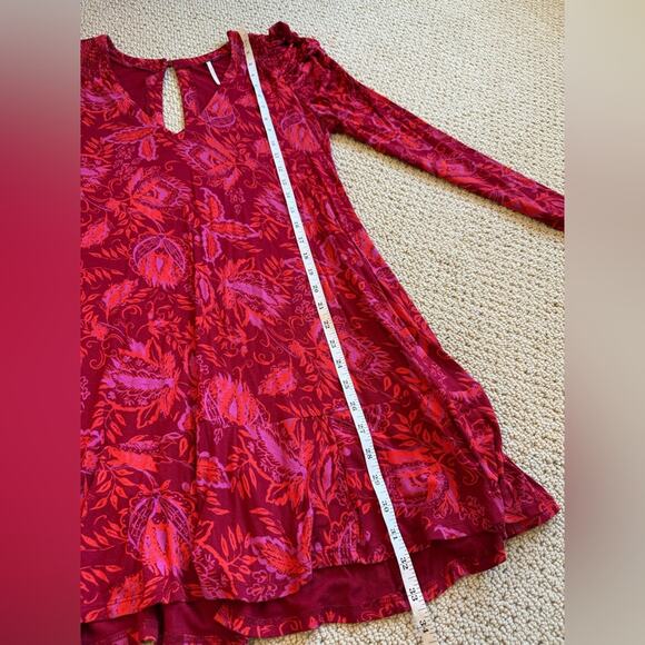 Free People Women’s Hello Lover Dress Tunic Top Size Small Red Ruched Fall - Picture 7 of 12